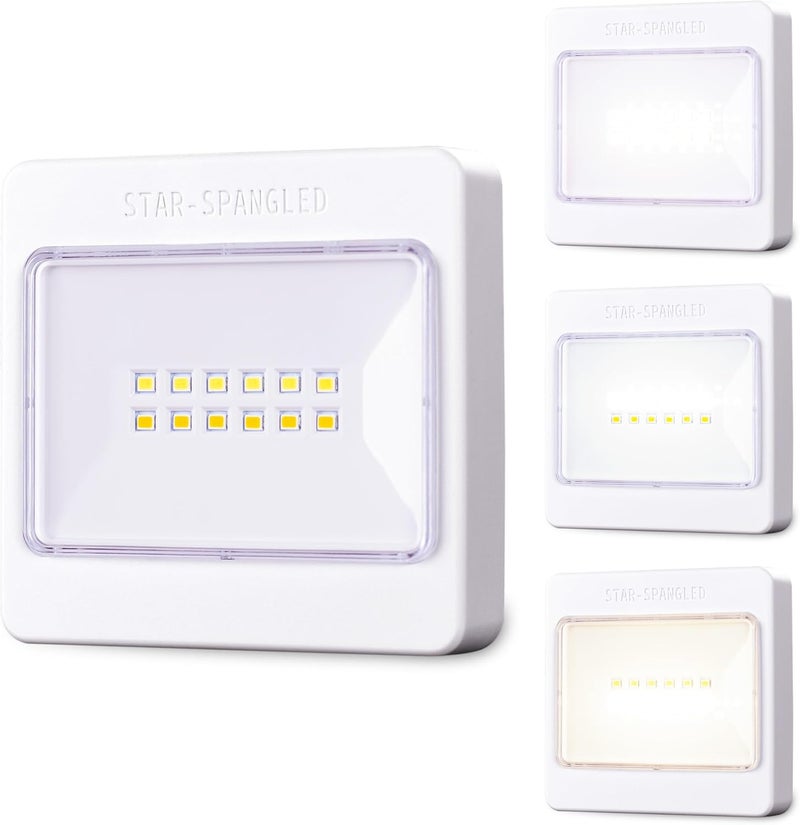 STAR-SPANGLED 3 Pack 3.7” Dimmable Push Tap Lights, Stick on LED Touch Lights AA Battery Operated, 3 Color Modes Sticky Button Lamps for Classroom, Kitchen, Under Cabinet, Closet - Image 1